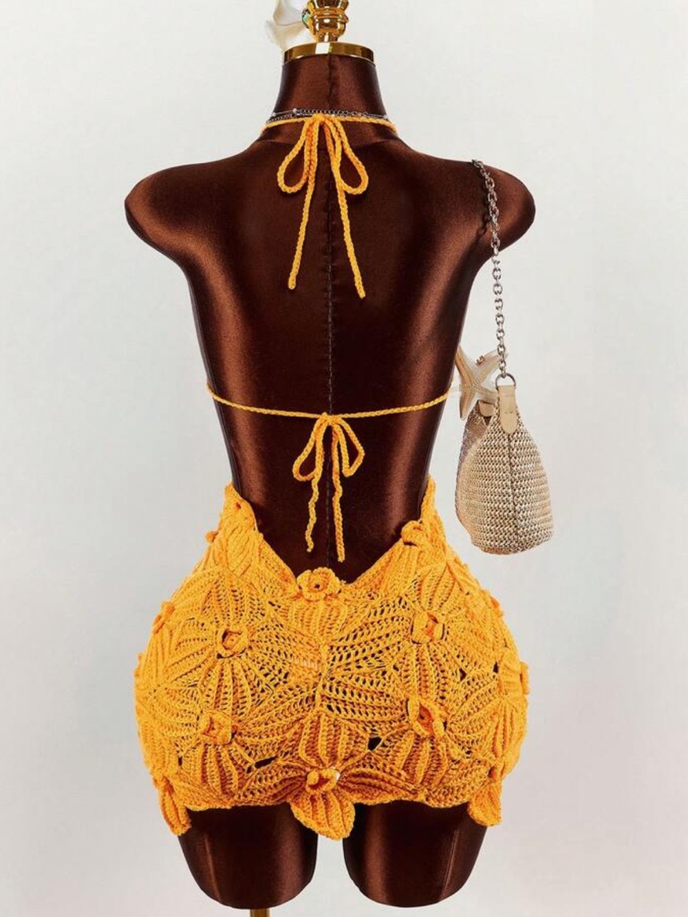 Floral Crochet Mini Halter Dress in Bright Orange Small new in packaging - Picture 5 of 10